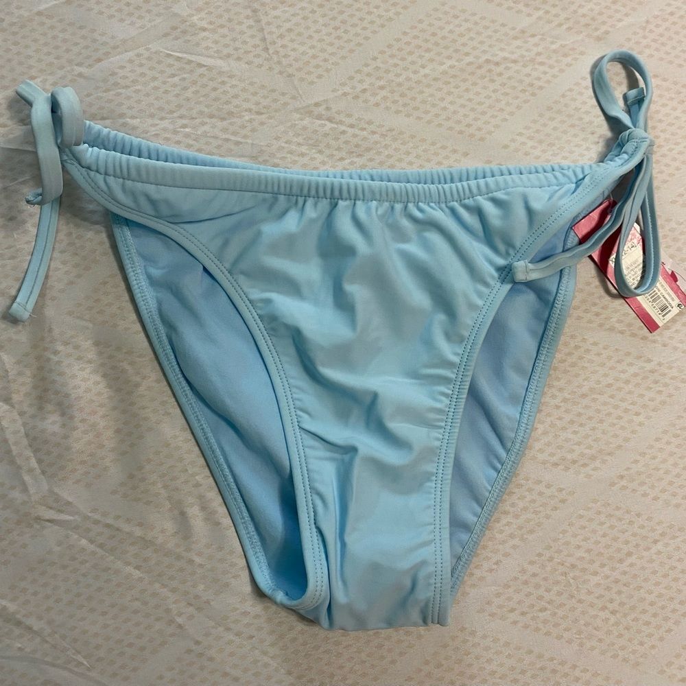 High Leg Scoop Waist Side Tie Blue Bikini XL